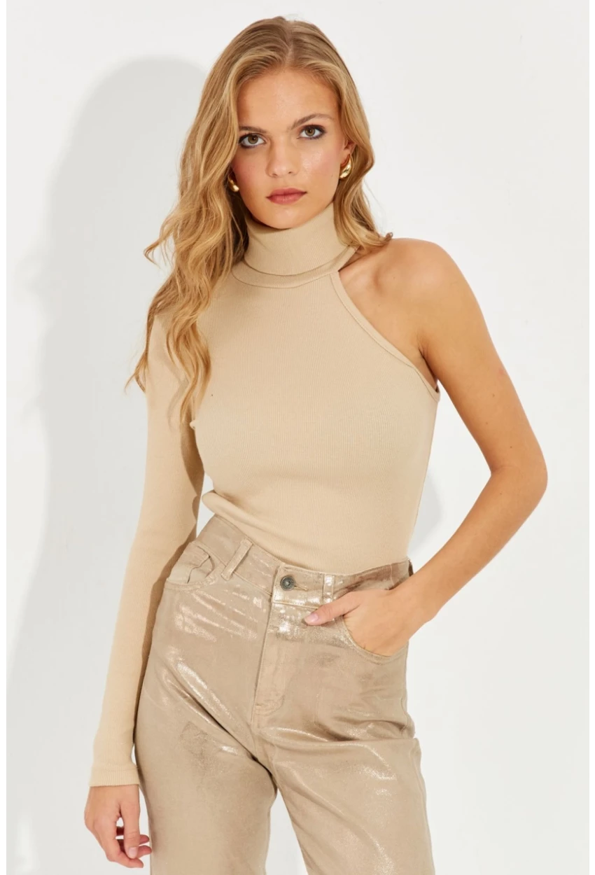 Kadın Vanilya Balıkçı Tek Kol Kaşkorse Bluz EY1118