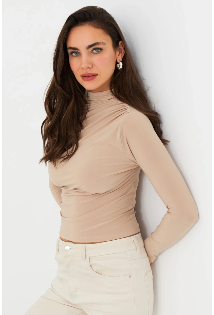 Kadın Vanilya Büzgülü Bluz ELT3568