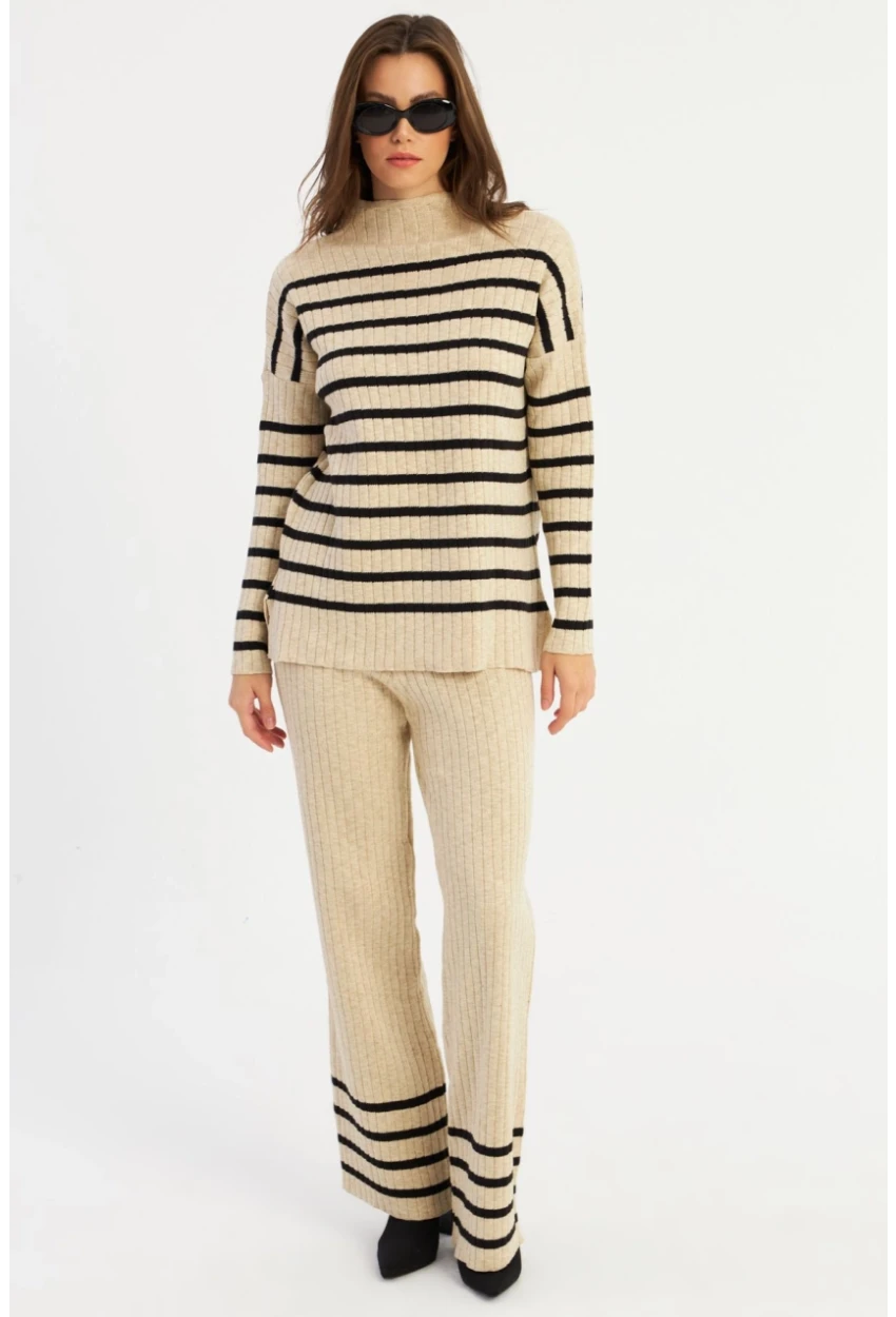 Kadın Vanilya Çizgili Alt Üst Takım MYİL11
