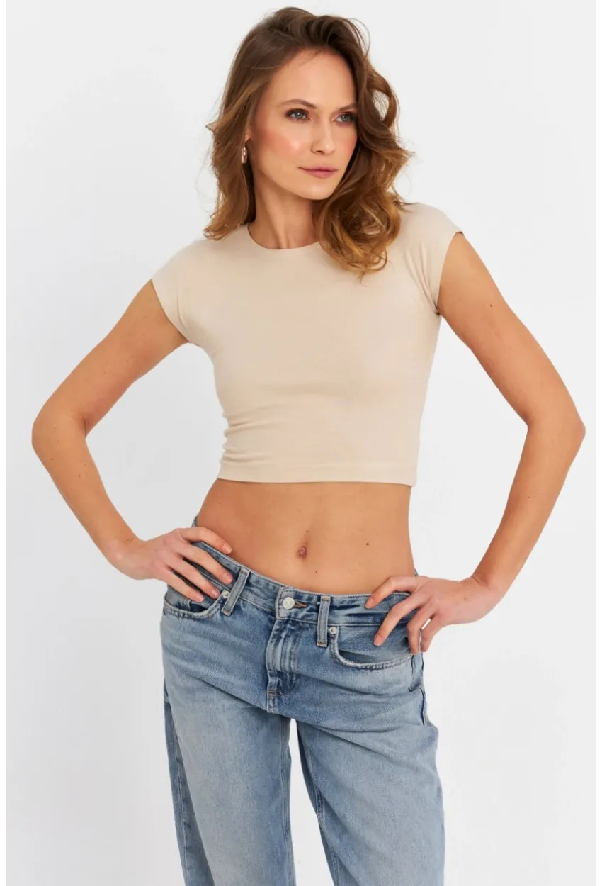 Kadın Vanilya Crop Bluz ZH008