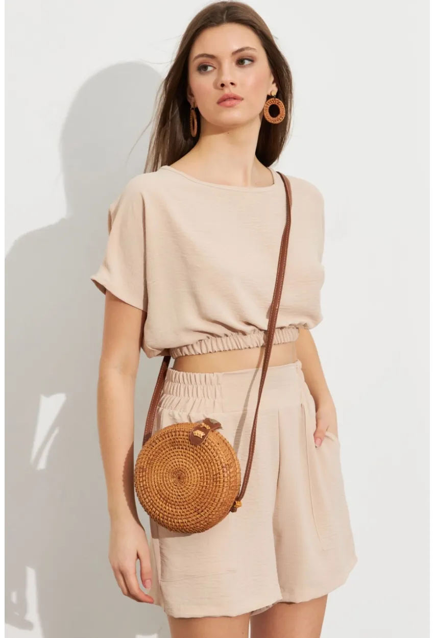 Kadın Vanilya Crop Şort Takım Q1014