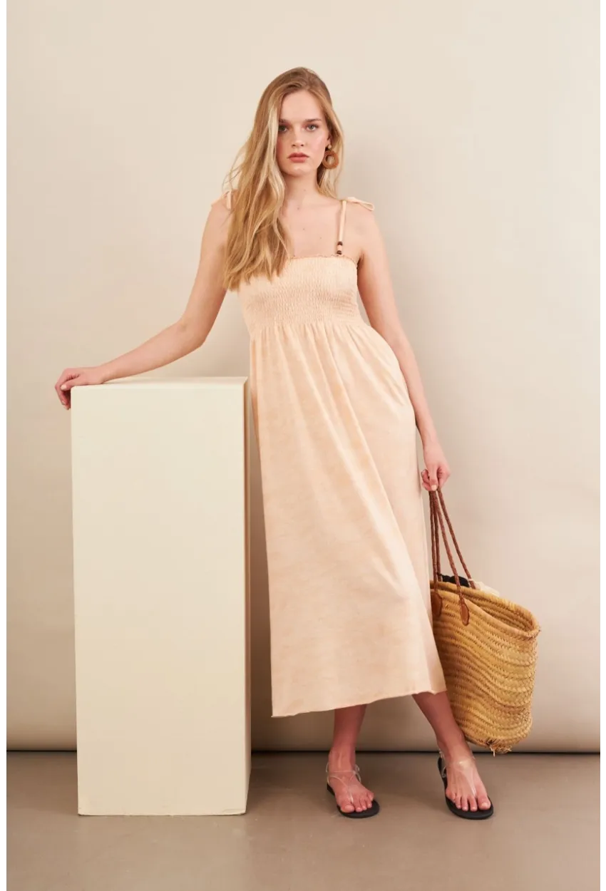 Kadın Vanilya Gipeli Midi Plaj Elbisesi OR501