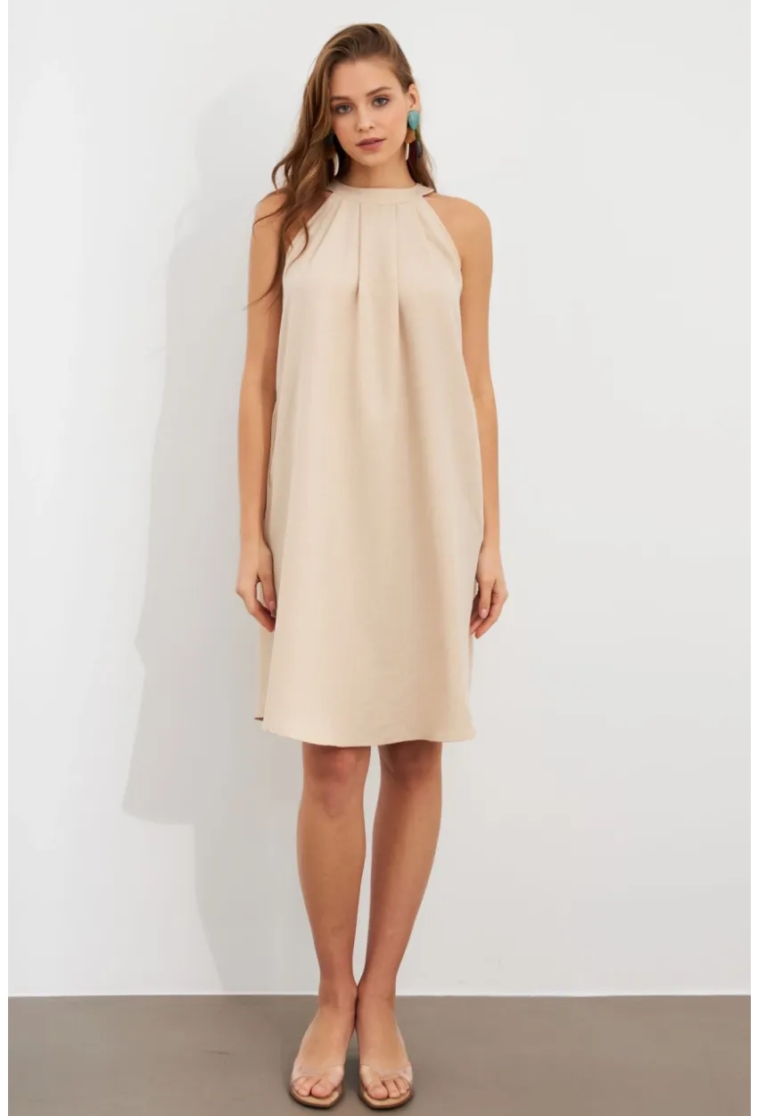 Kadın Vanilya Halter Yaka Midi Elbise NH5029