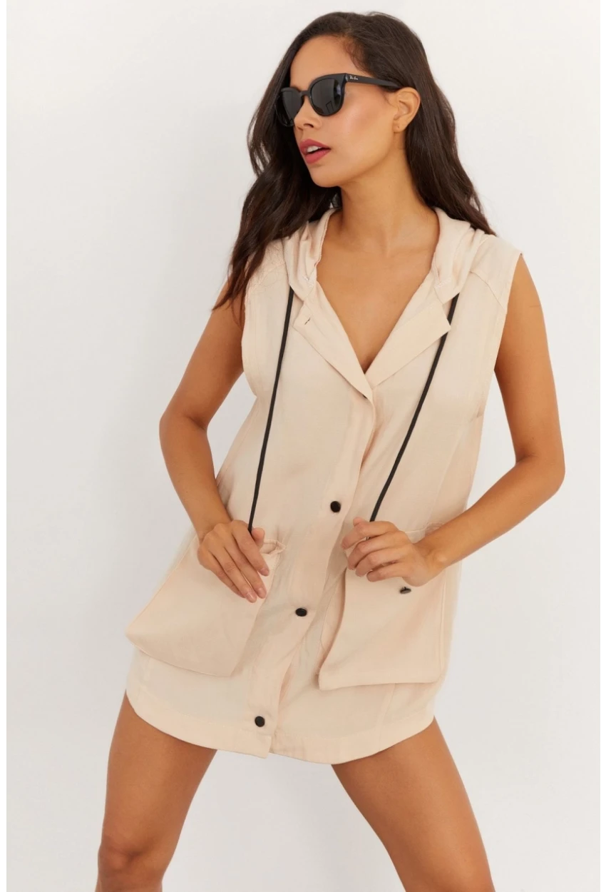 Kadın Vanilya Kapüşonlu Yelek RML06