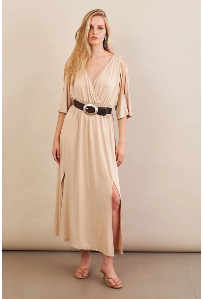 Kadın Vanilya Kol Pencereli Midi Elbise MP500