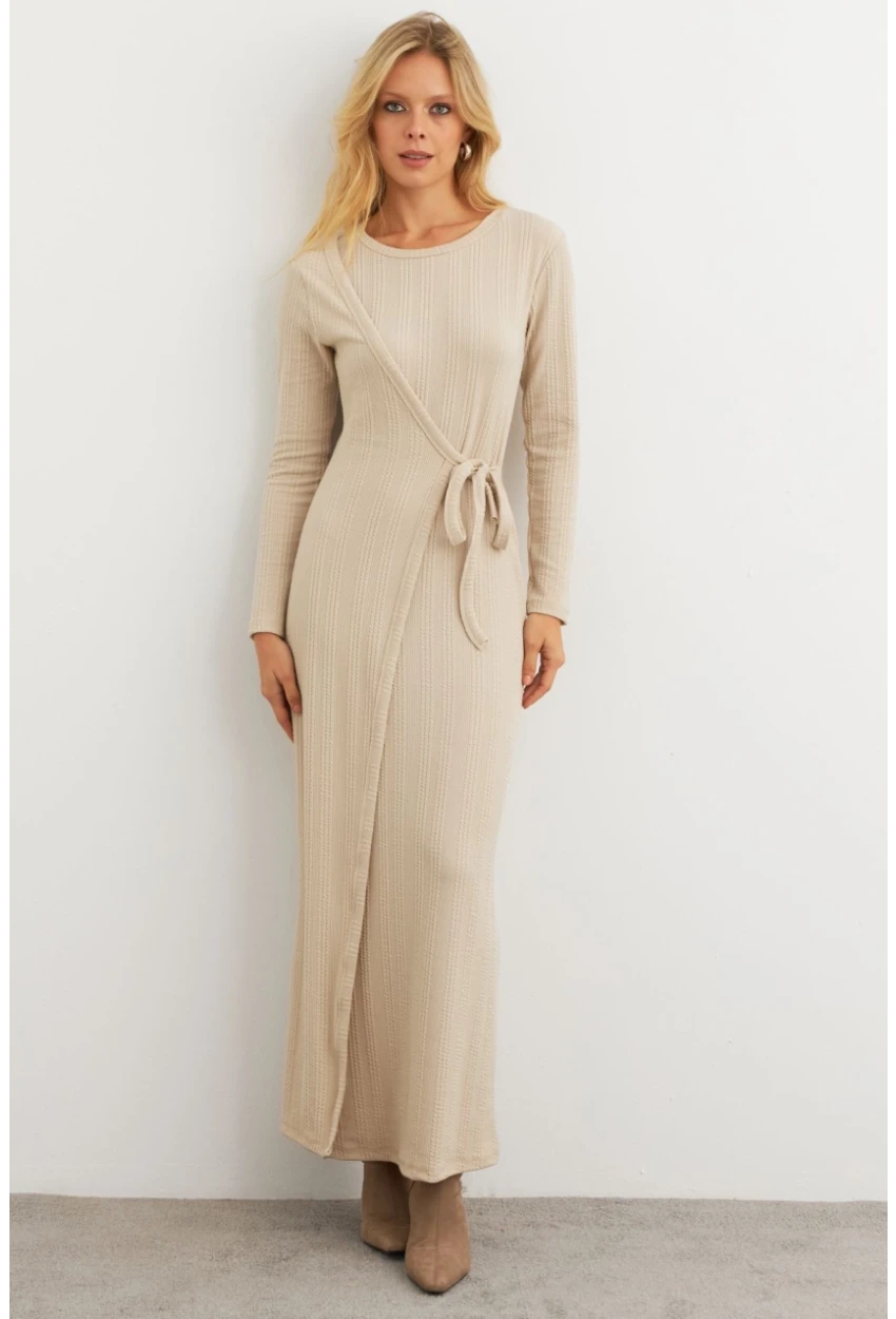 Kadın Vanilya Kruvaze Maxi Elbise MTF31