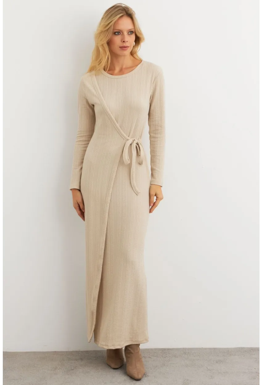 Kadın Vanilya Kruvaze Maxi Elbise MTF31