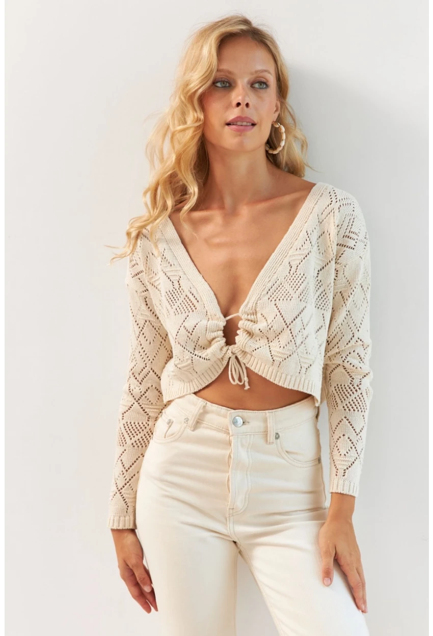 Kadın Vanilya Önü Büzgülü Triko Bluz MP20148