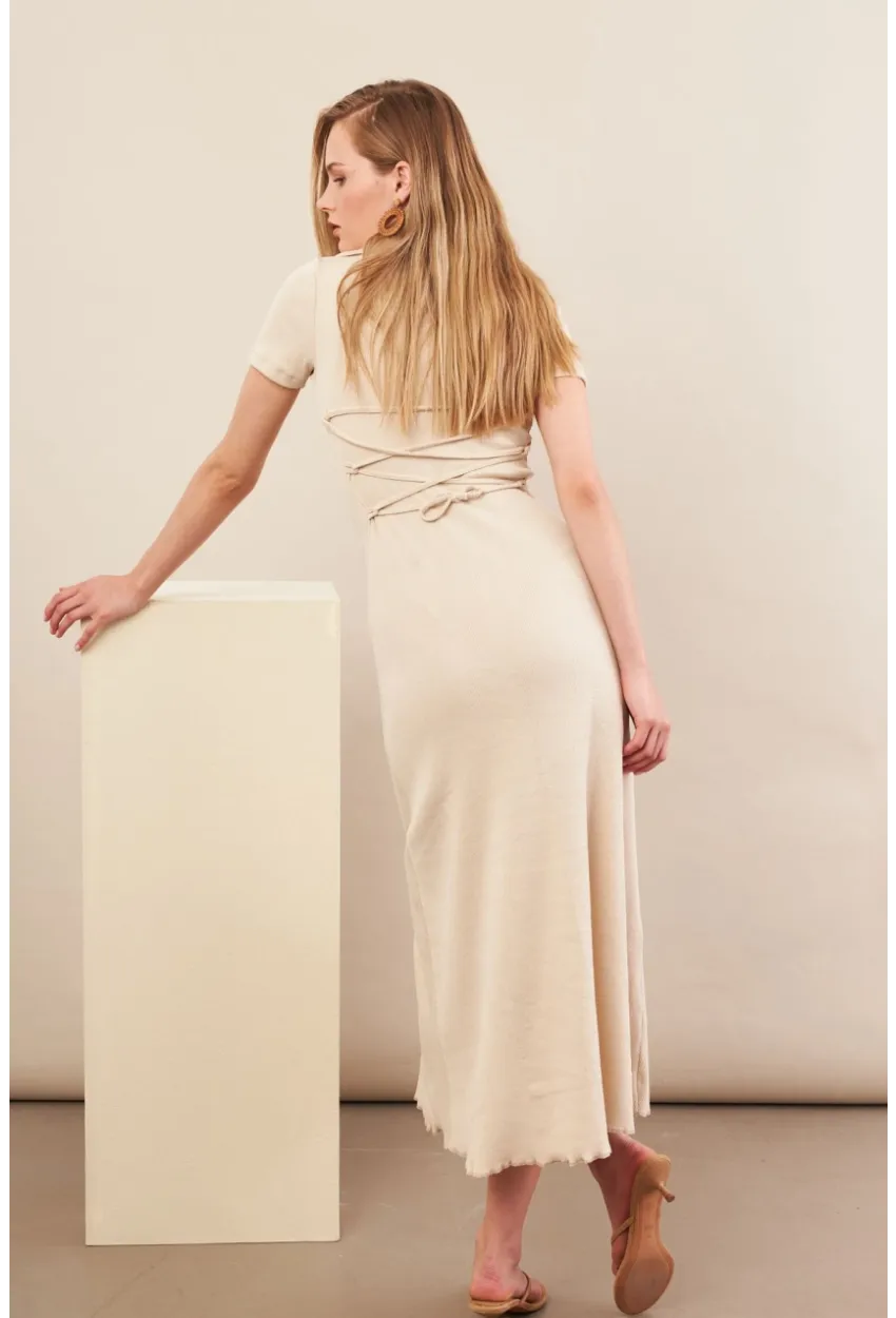 Kadın Vanilya Sırt Bağlamalı Kaşkorse Midi Elbise MFRY0001