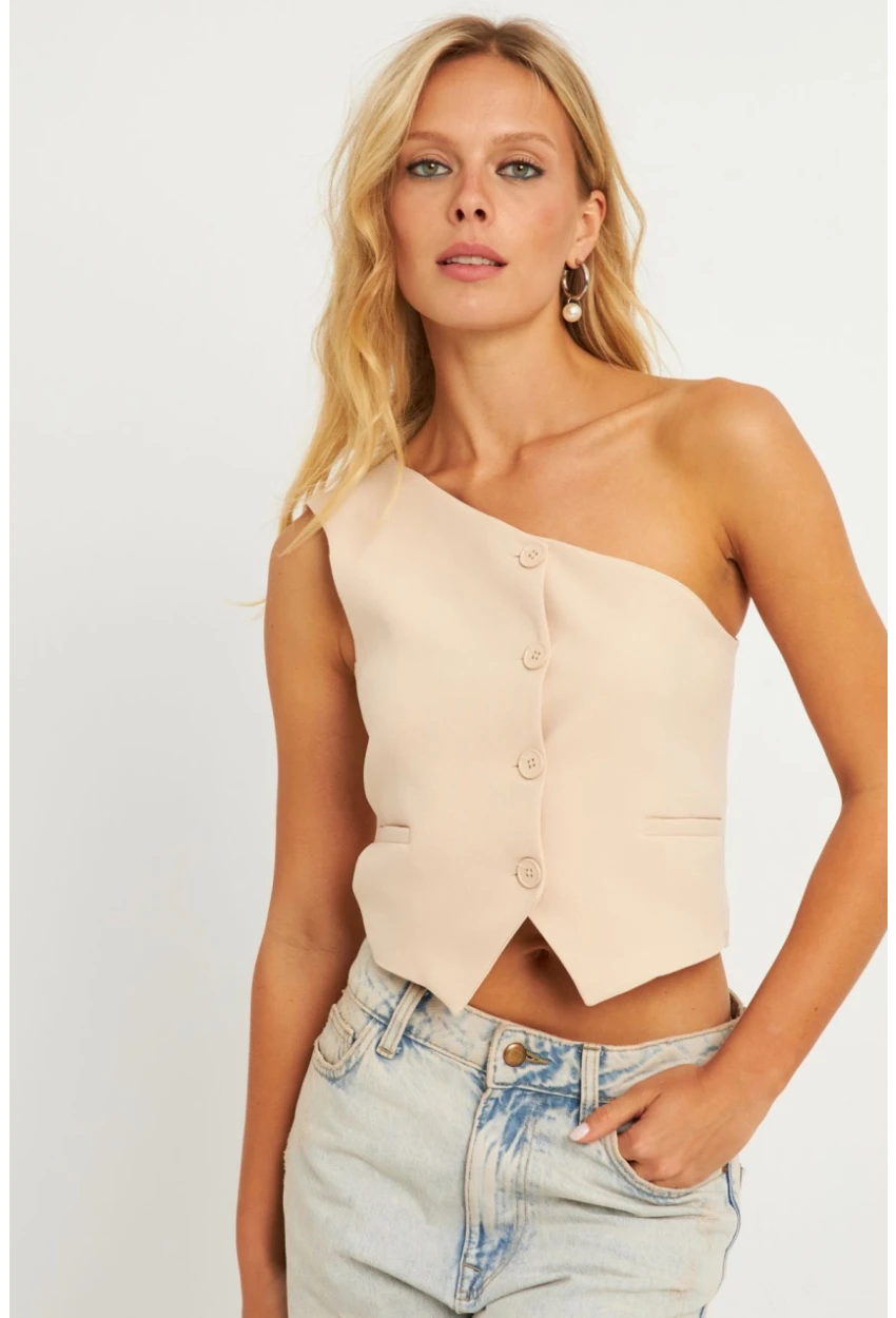 Kadın Vanılya Tek Omuz Astarlı Yelek TW60140
