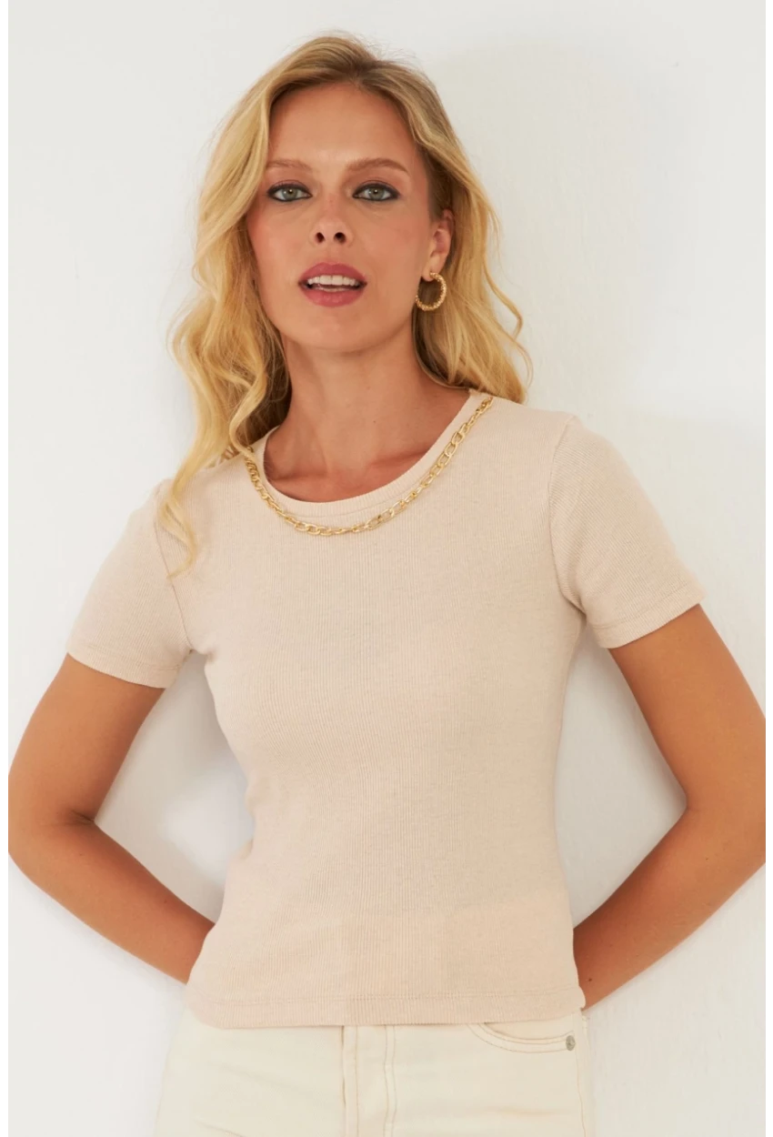 Kadın Vanilya Zincir Aksesuarlı Bluz XL2020