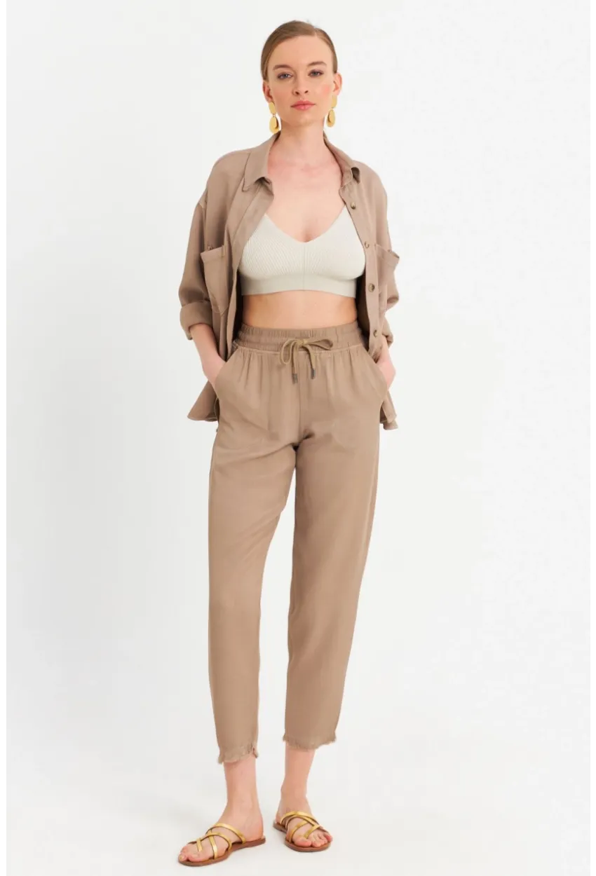 Kadın Vizon Beli Lastikli Tensel Pantolon SUN201
