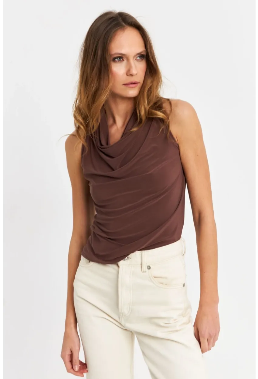 Kadın Vizon Degaje Yaka Kolsuz Bluz LPP1226-90