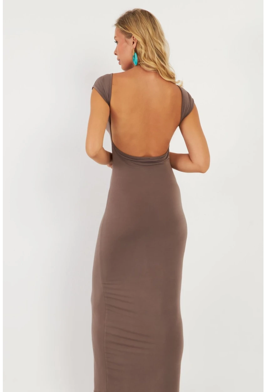 Kadın Vizon Sırtı Açık Midi Elbise DMR345