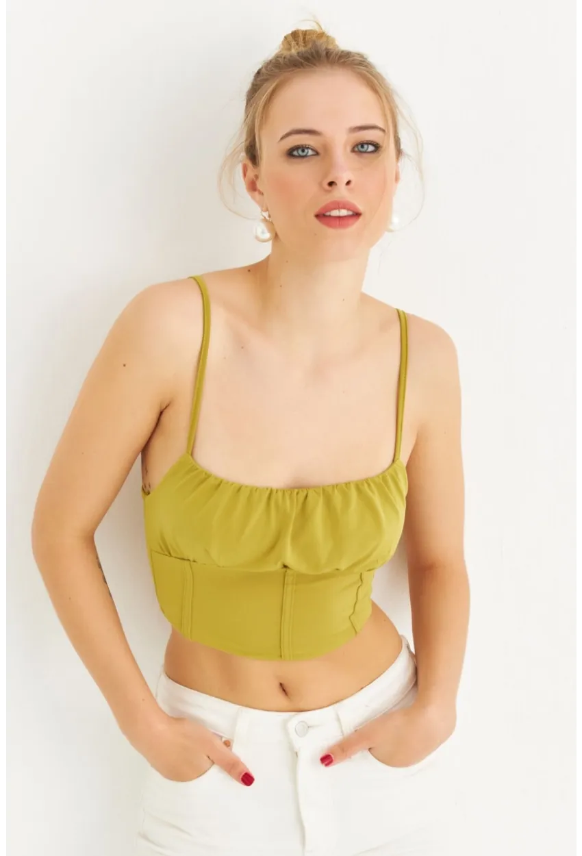 Kadın Yağ Yeşili Crop Bluz ZH259
