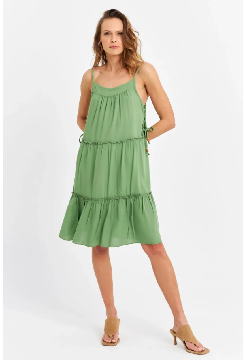 Kadın Yeşil Beli İpli Midi Elbise PC22756