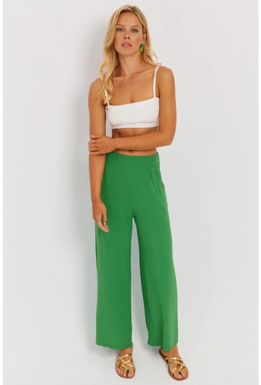 Kadın Yeşil Beli Lastikli Pantolon J23434
