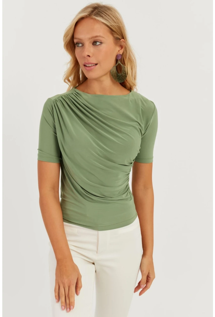 Kadın Yeşil Büzgülü Bluz YZ623