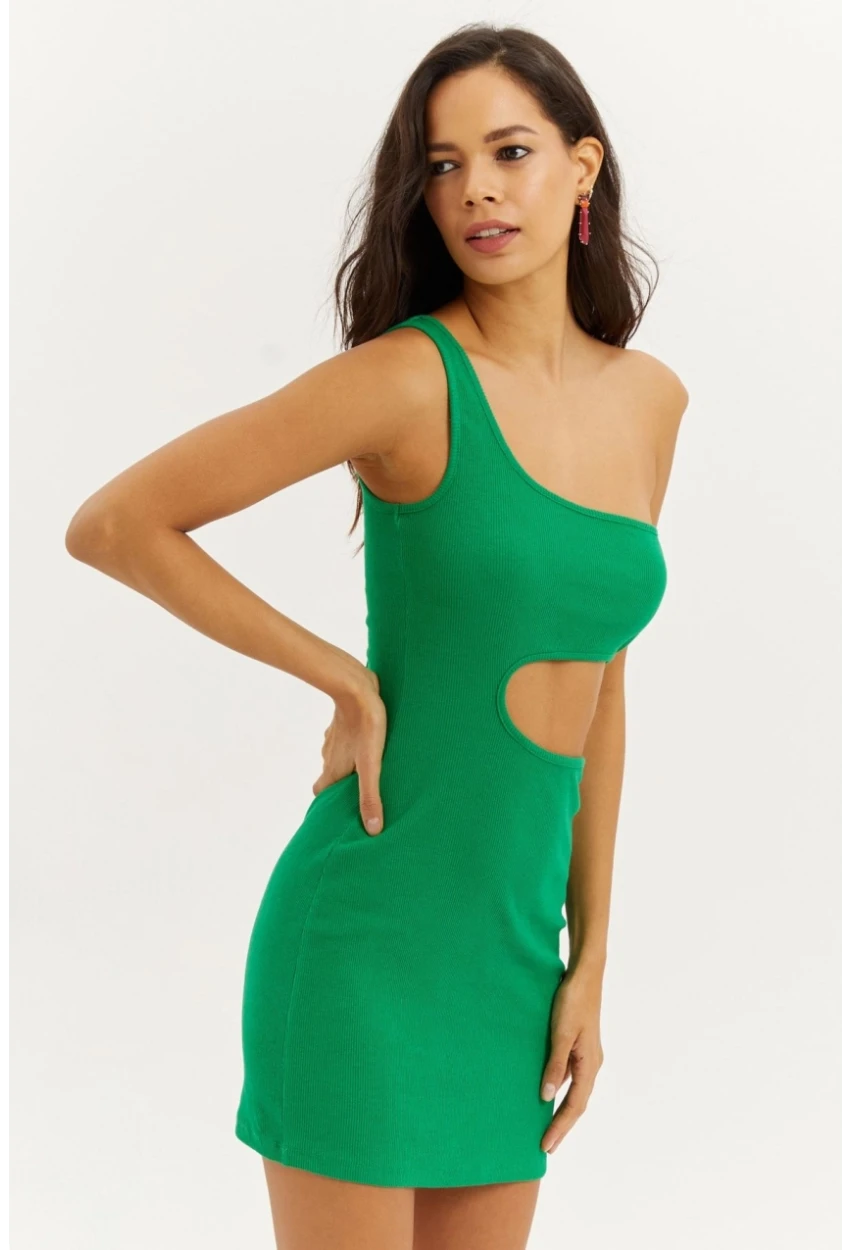 Kadın Yeşil Dekolteli Mini Elbise B1817