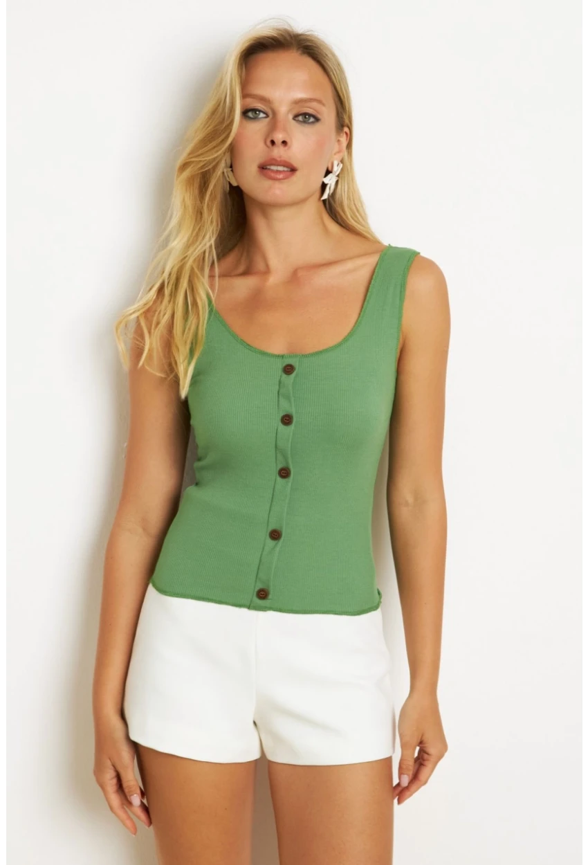 Kadın Yeşil Düğme Aksesuarlı Bluz MK14