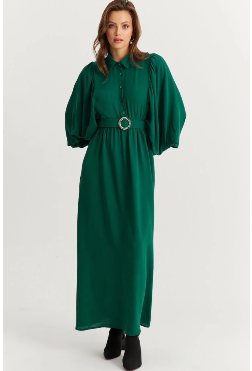 Kadın Yeşil Kemerli Maxi Elbise MASF15