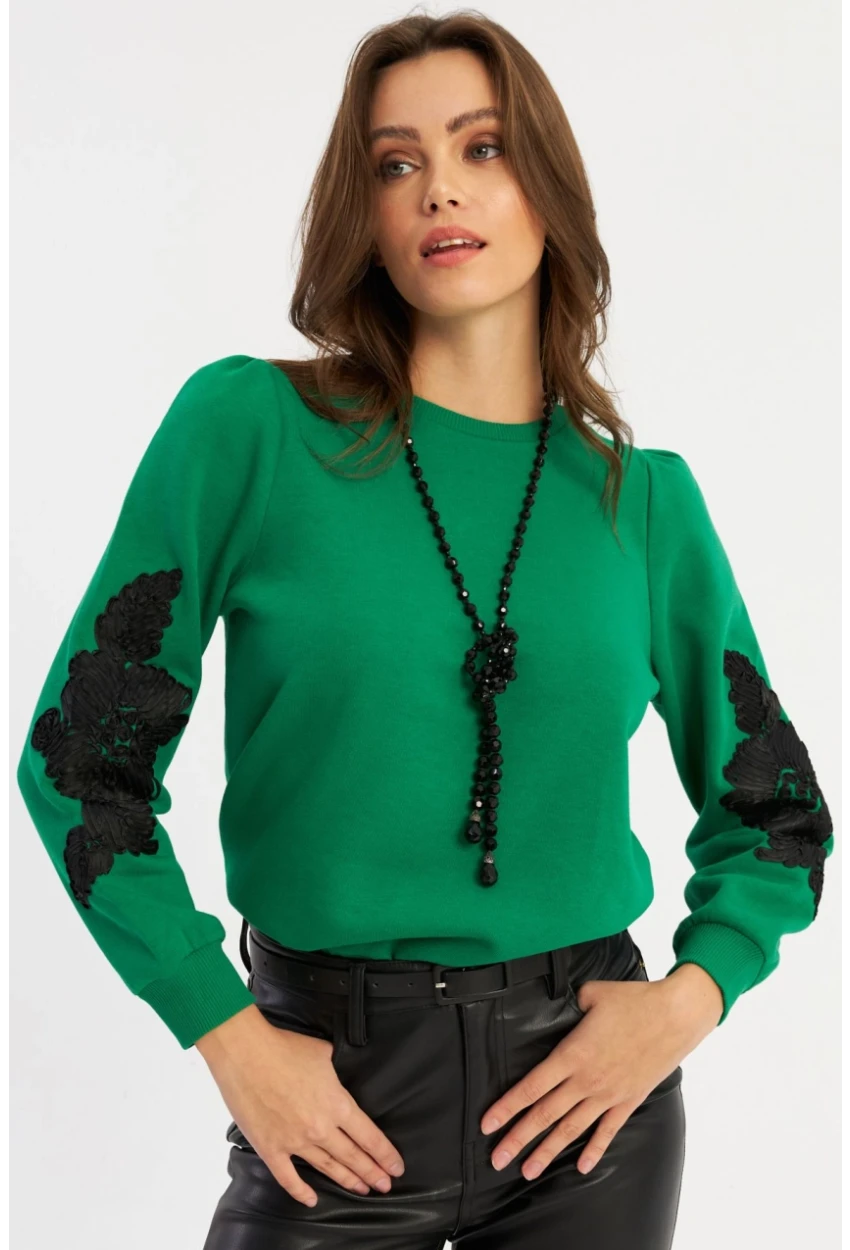 Kadın Yeşil Kol Detaylı Bluz MAYD13