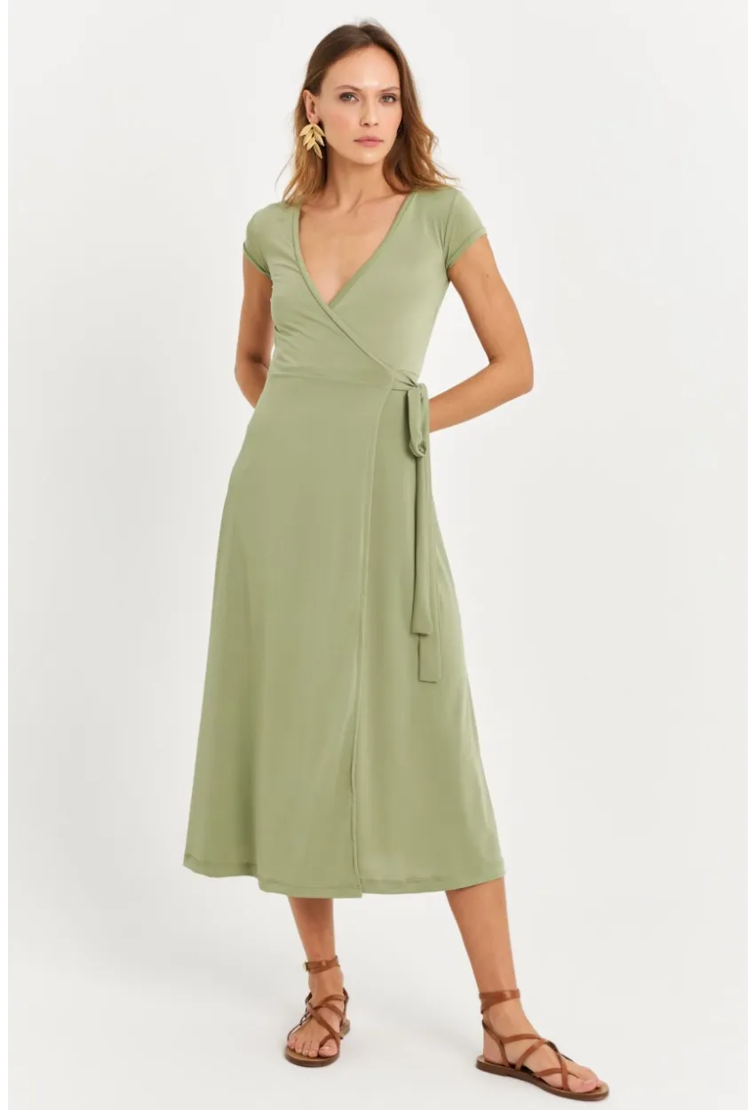 Kadın Yeşil Kruvaze Midi Elbise EY2785