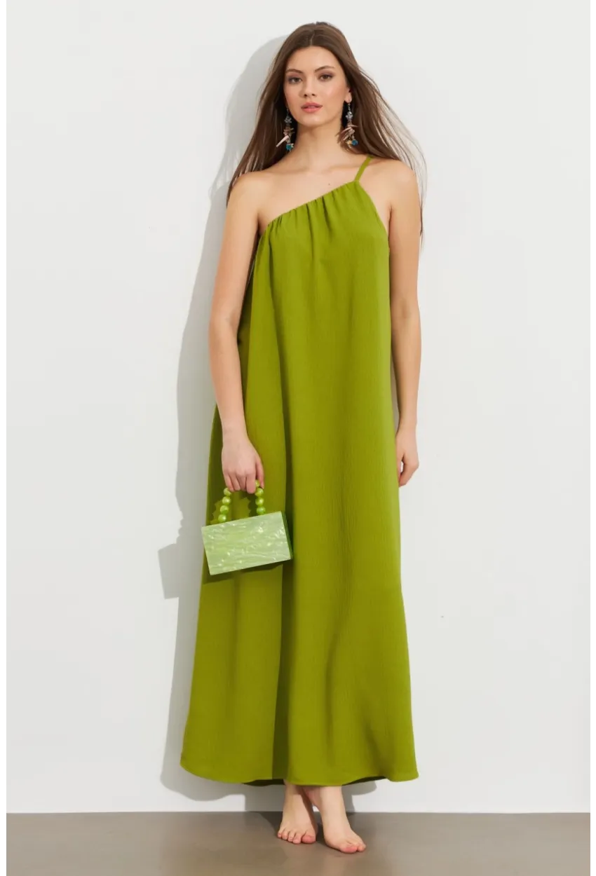 Kadın Yeşil Tek Omuz Maxi Elbise İRE1012