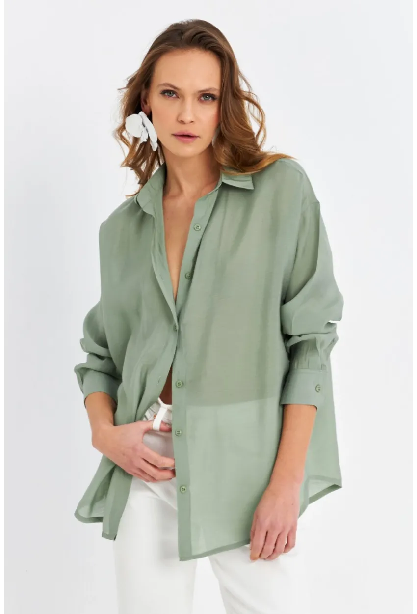 Kadın Yeşil Sırtı Açık Gömlek MOD2369-90