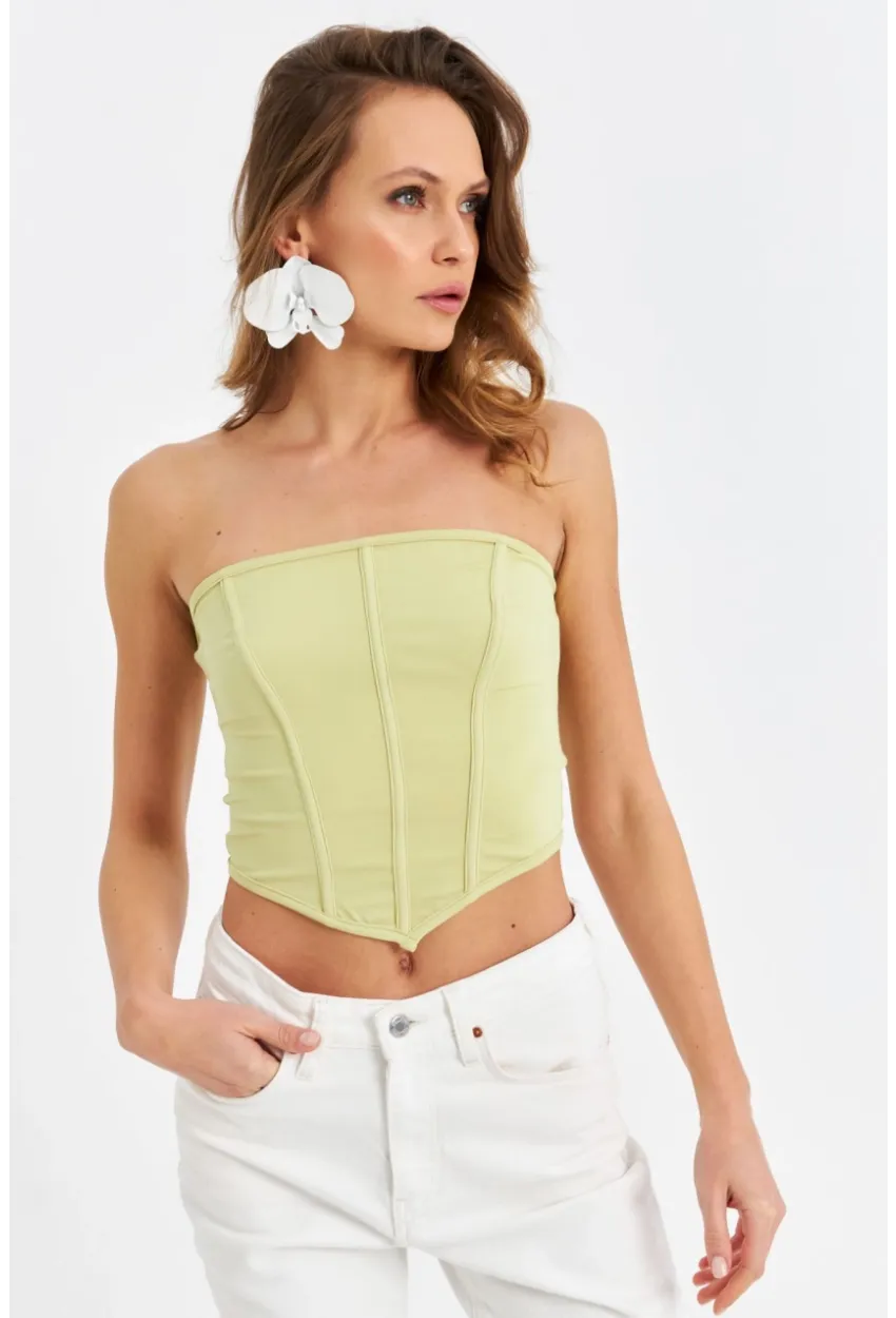 Kadın Yeşil Straplez Crop Bluz B6081