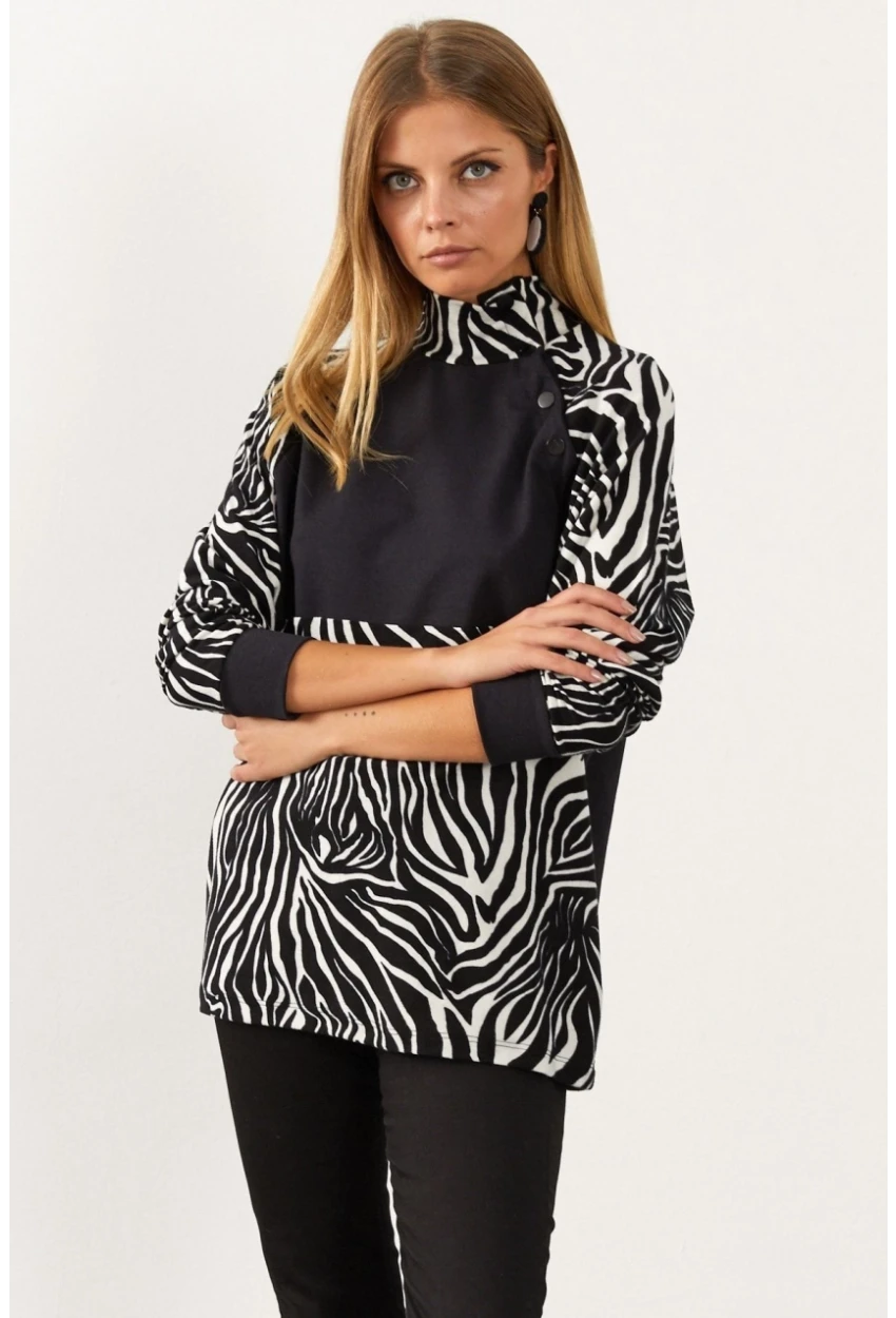 Siyah-Beyaz Bloklu Sweatshirt MEY1084