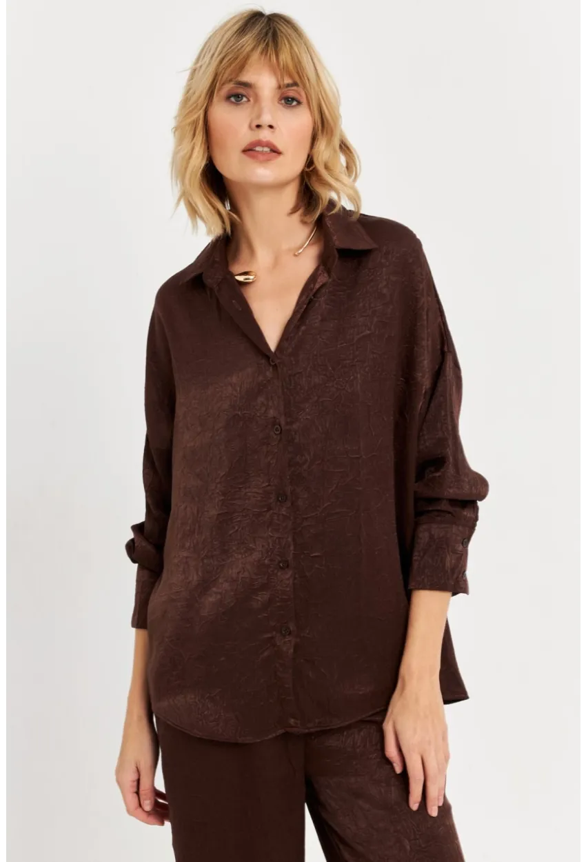 Kadın Acı-Kahve Saten Gömlek MCAR1127