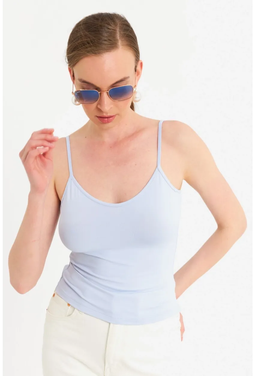 Kadın Açık Mavi Askılı Basic Atlet FLS06