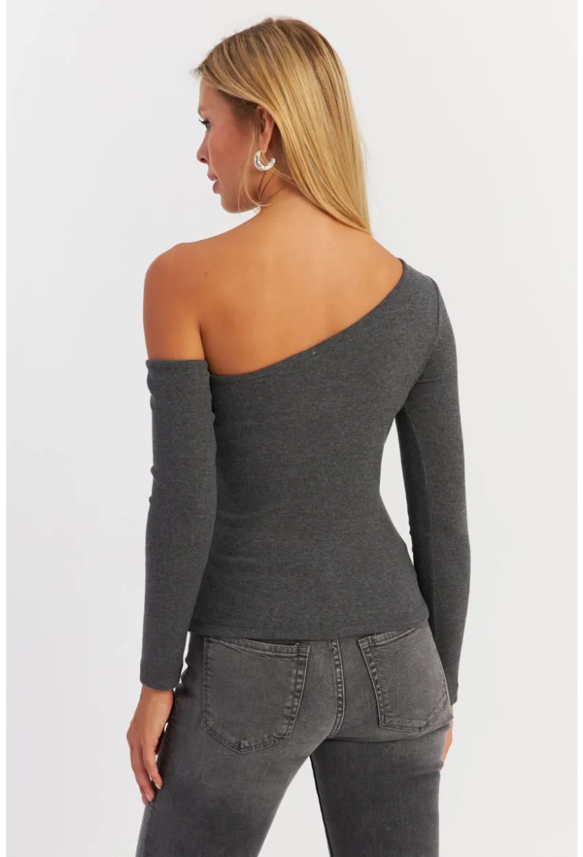 Kadın Antrasit Asimetrik Kollu Kaşkorse Bluz HOR1