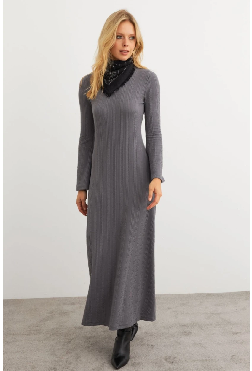 Kadın Antrasit Basic Maxi Elbise MTF30
