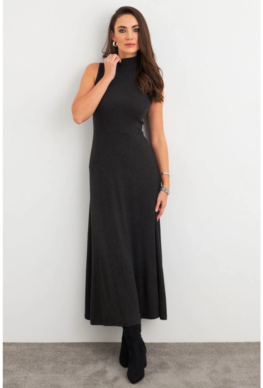 Kadın Antrasit Basic Midi Elbise EY3019
