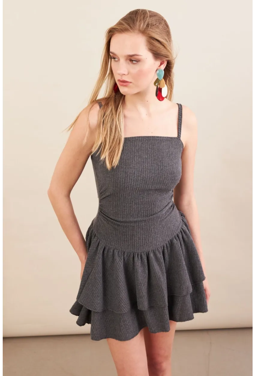Kadın Antrasit Fırfırlı Mini Elbise MOD7593