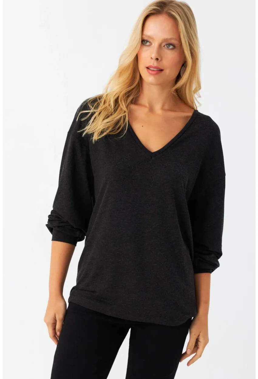 Kadın Antrasit Ön Arka V Salaş Bluz EY3003