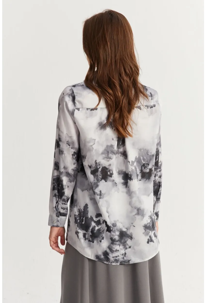 Kadın Antrasit Taş Düğmeli Desenli Gömlek MLVF9