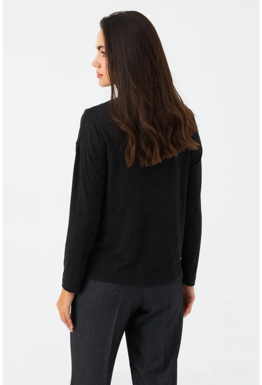 Kadın Antrasit Tül Detaylı Balıkçı Bluz EY2980