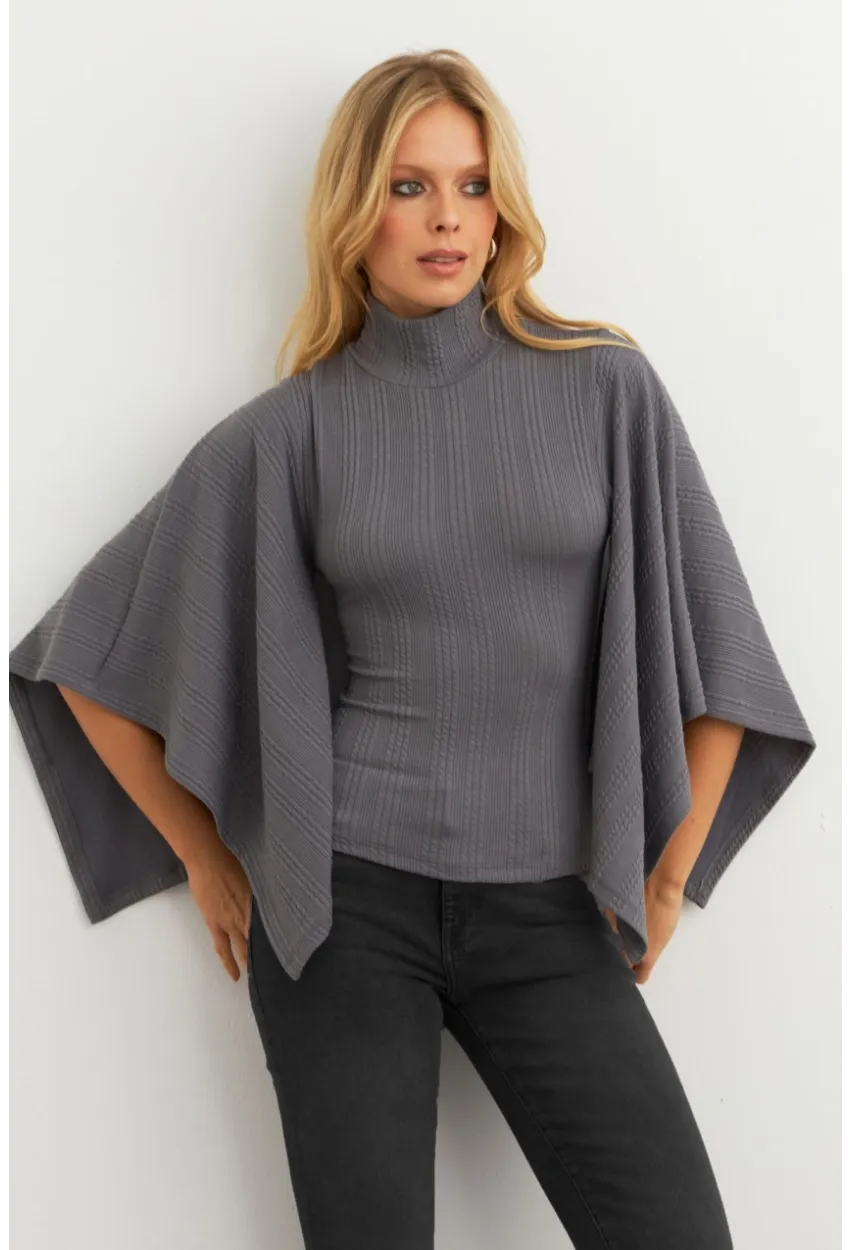 Kadın Antrasit Yarasa Kol Balıkçı Bluz MTF32