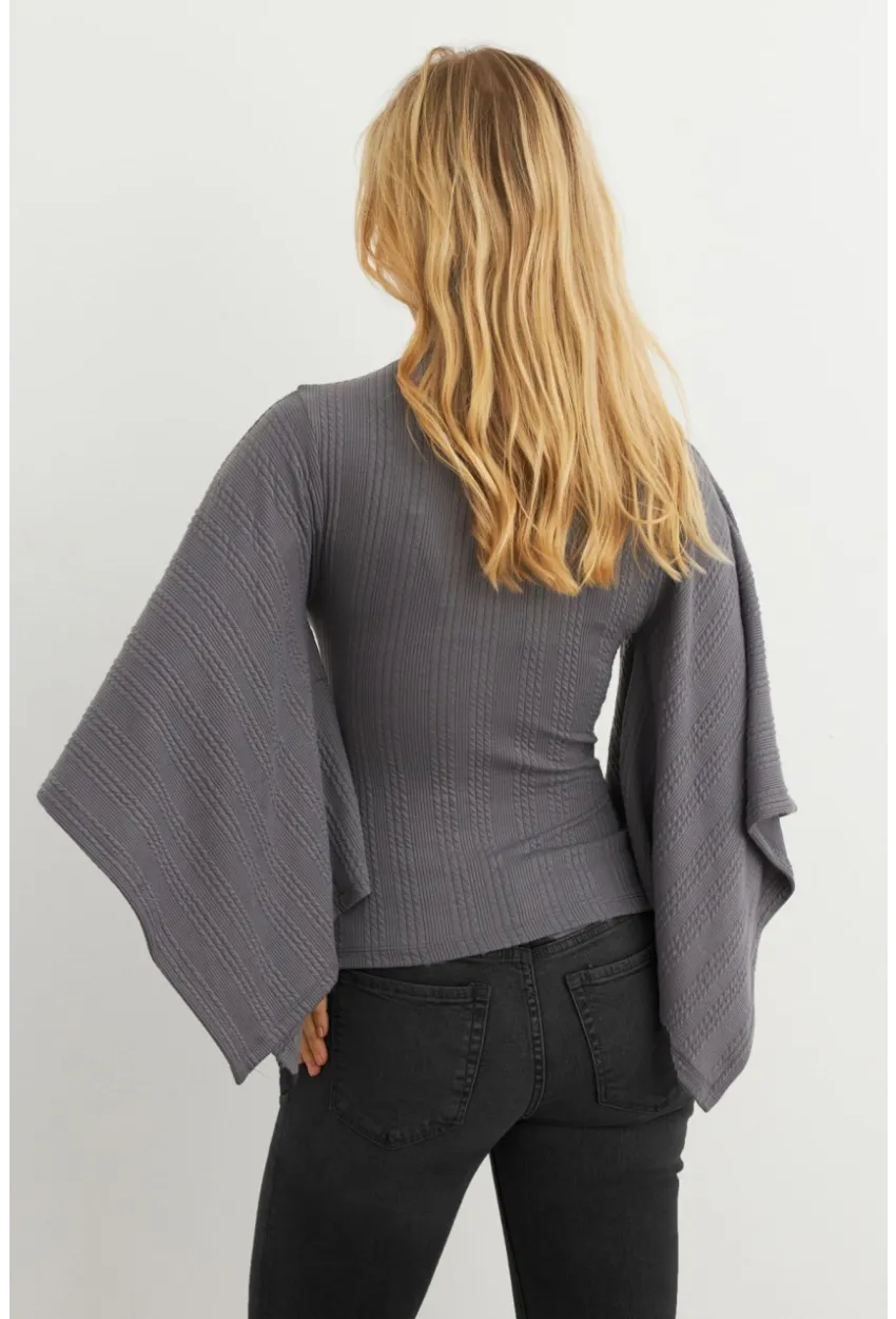 Kadın Antrasit Yarasa Kol Balıkçı Bluz MTF32