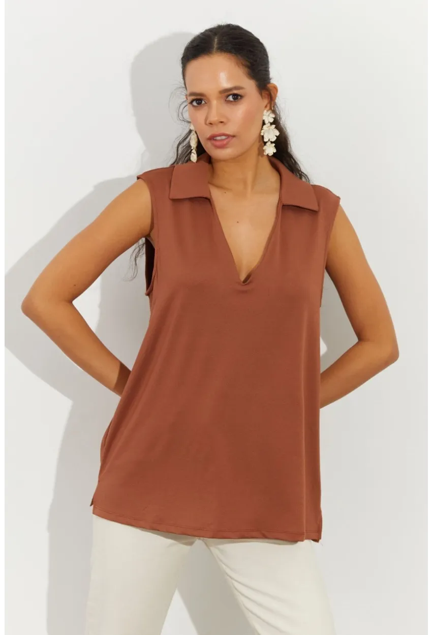 Kadın Badem Polo Yaka Bluz LPP1219