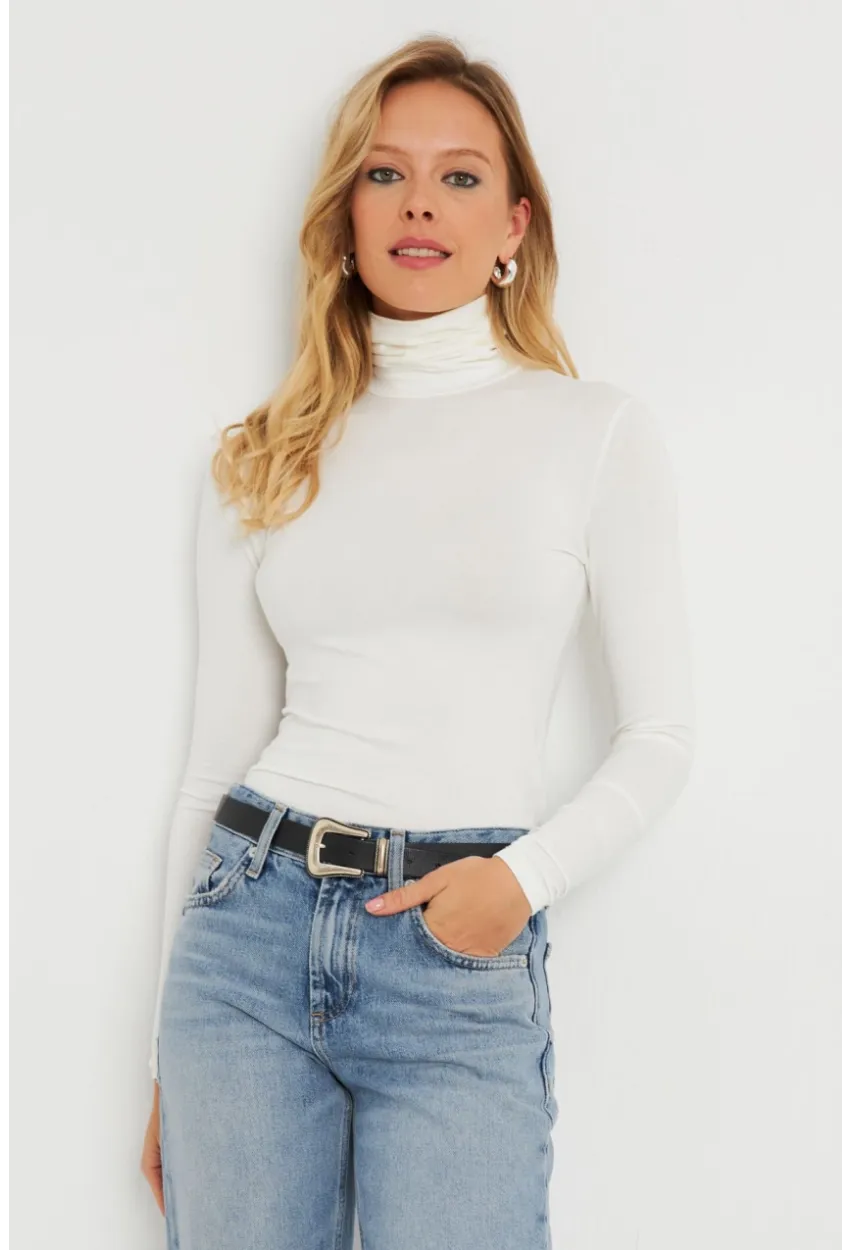 Kadın Balıkçı Bluz Beyaz AYD290