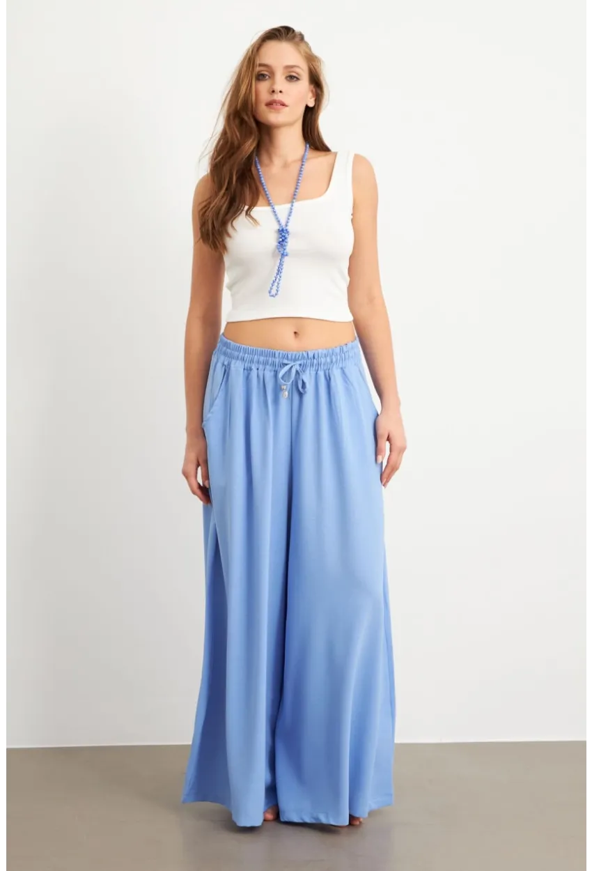 Kadın Bebe Mavi Beli Lastikli Cepli Palazzo Pantolon Sİ1155
