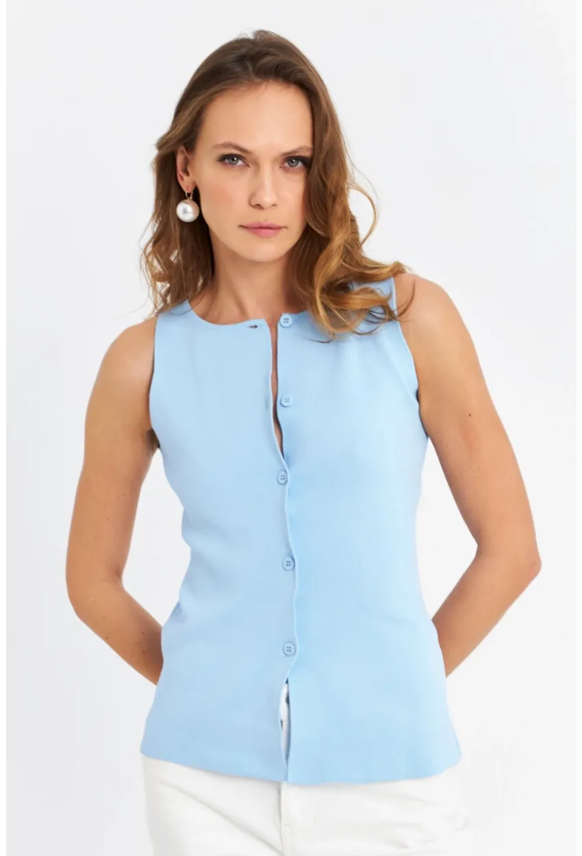 Kadın Bebe Mavi Düğmeli Triko Bluz ZH10
