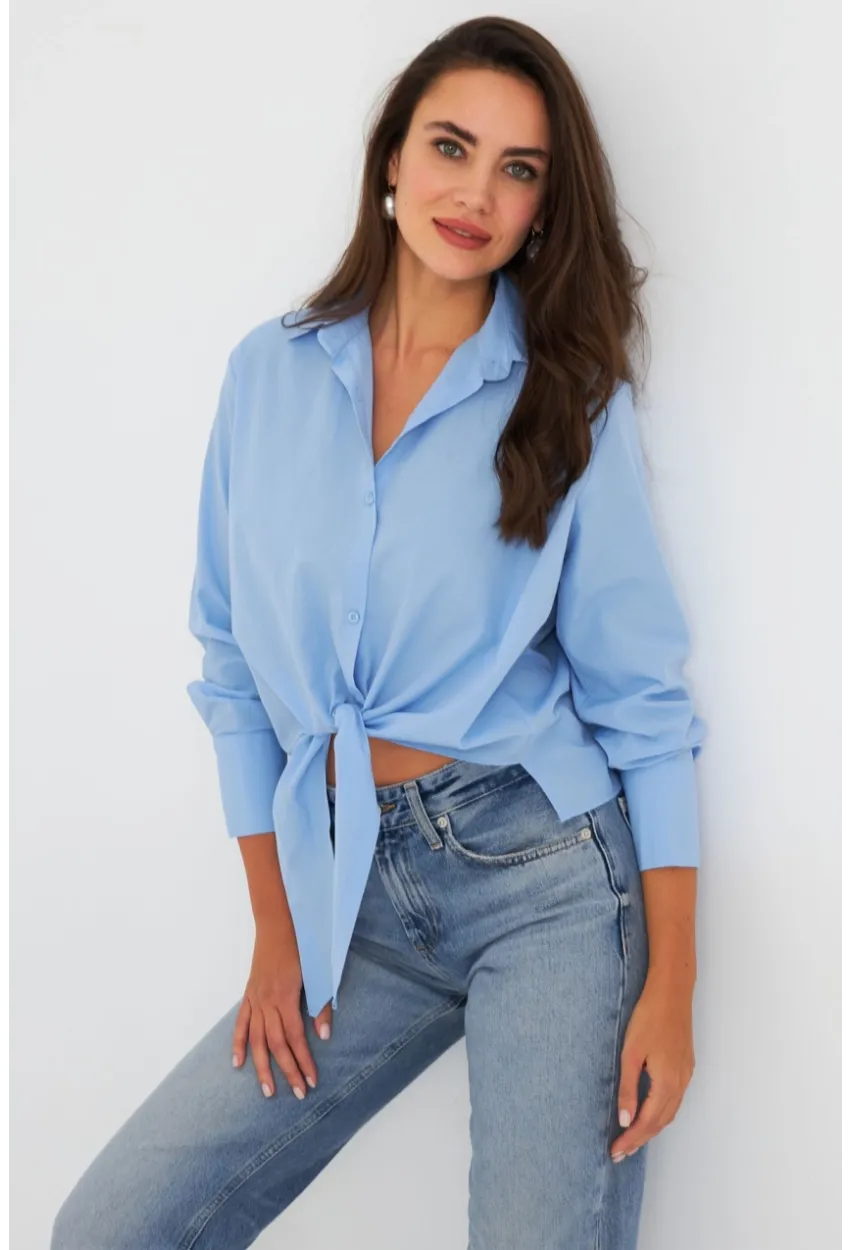 Kadın Bebe Mavi Önü Bağlamalı Gömlek ZER417