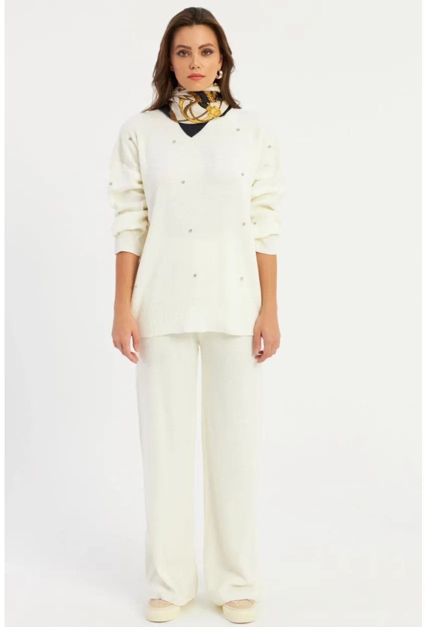 Kadın Bej Taşlı Alt Üst Takım MYİL10