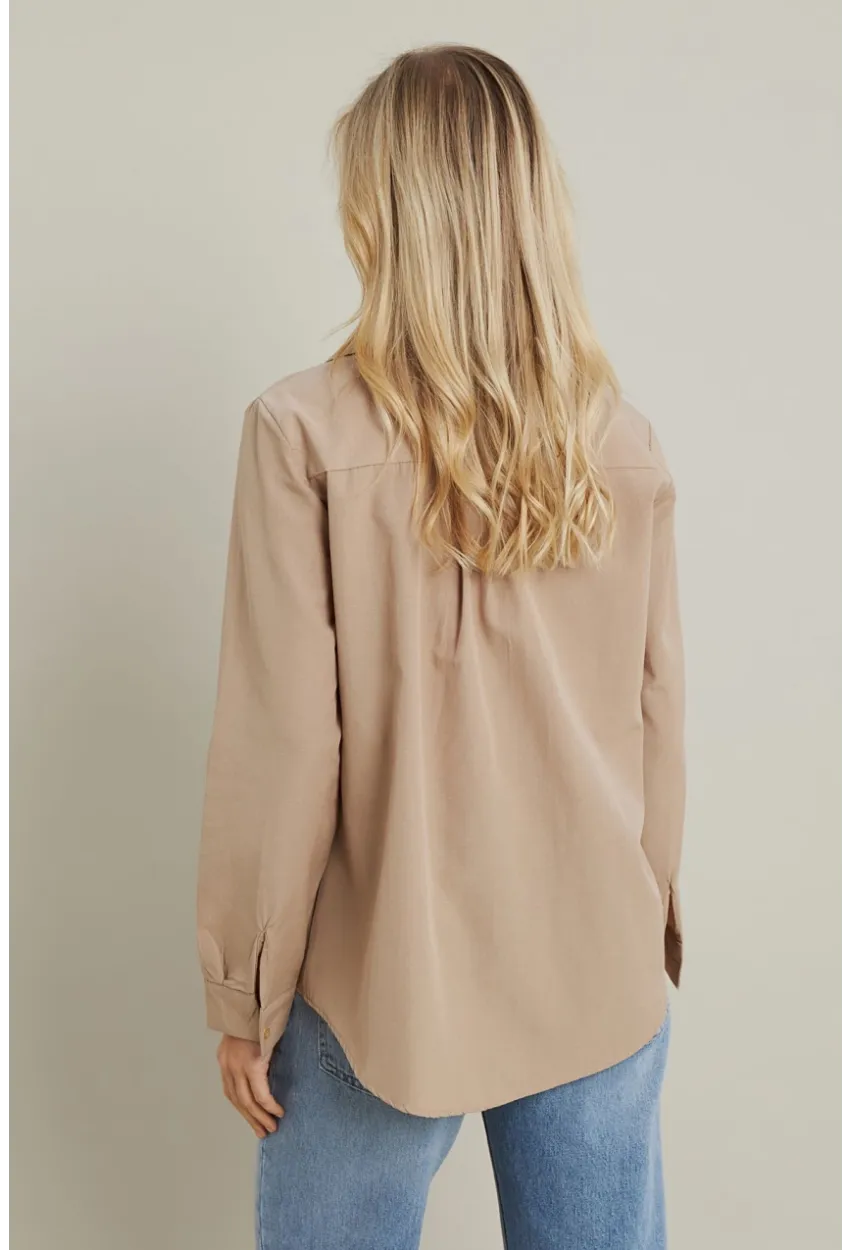 Kadın Bej Taşlı Gömlek MZER412