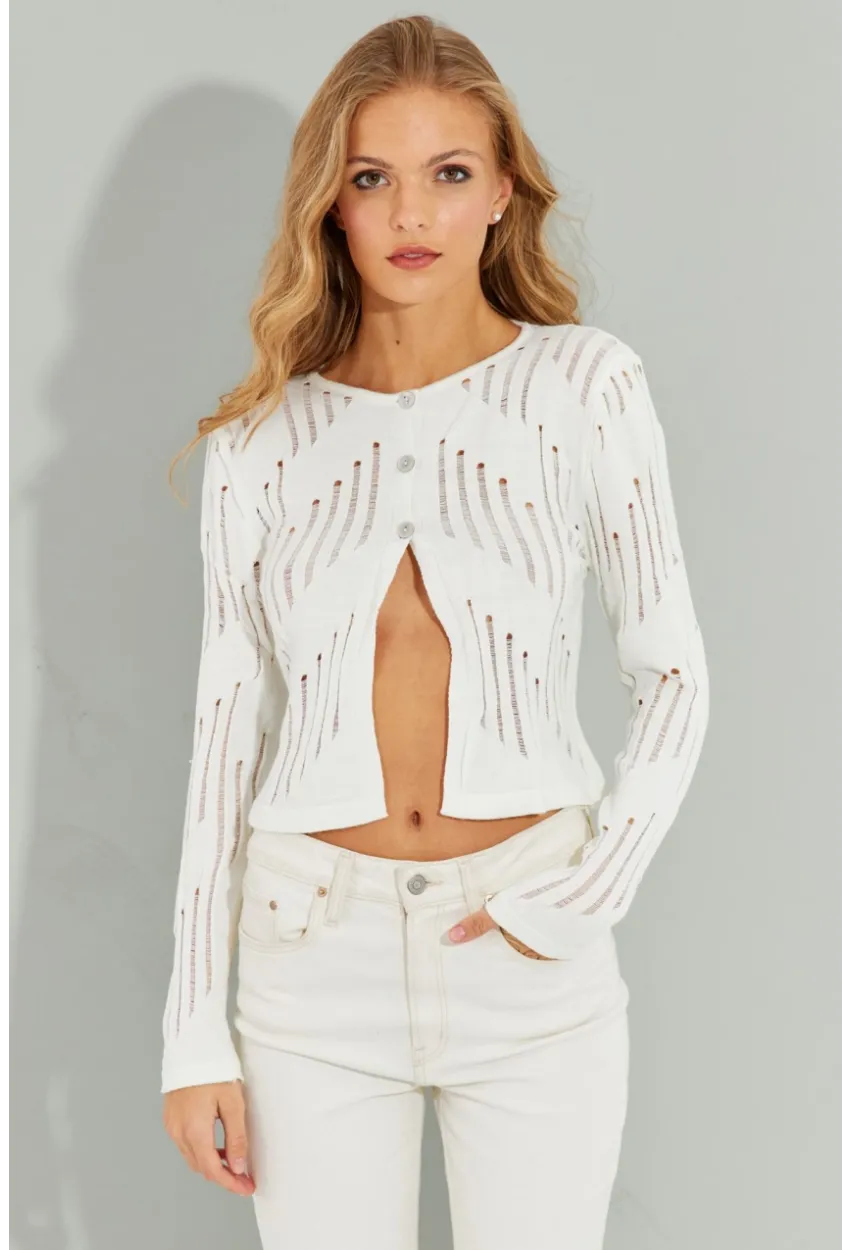 Kadın Beyaz Ajurlu Kısa Hırka SF2511